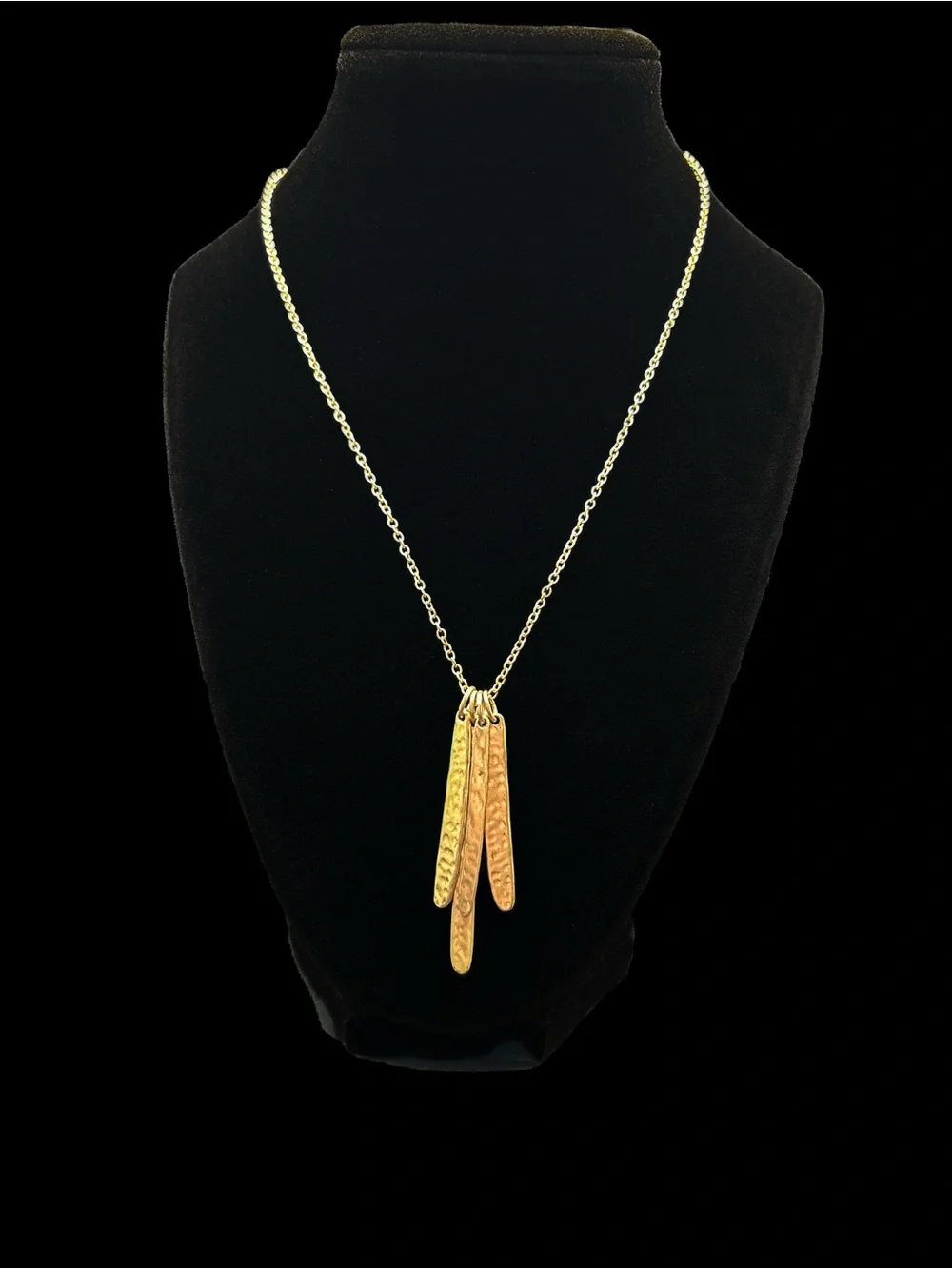 Chico's Gold Tone Hammered Multi-Pendant Necklace, Organic Stick Fringe